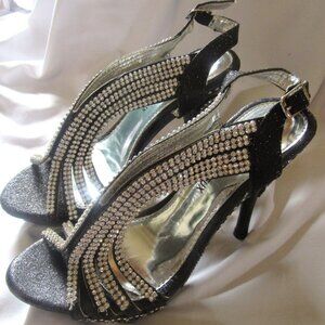 Michale & Bourdeux Black and  Rhinestone Stiletto Heels 36                 D111